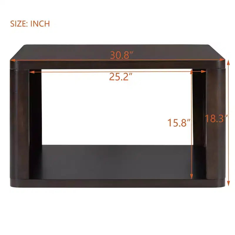 Wood Square Coffee Table with Storage, 2 Tier Center Table, End Table with Half Open Storage Compartment for Living Room