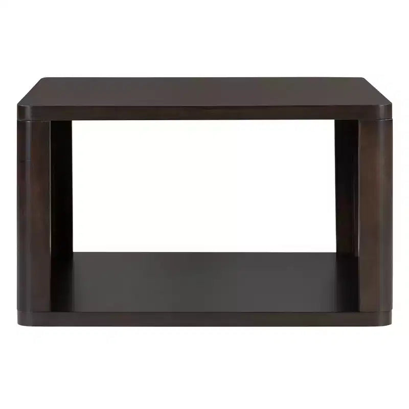 Wood Square Coffee Table with Storage, 2 Tier Center Table, End Table with Half Open Storage Compartment for Living Room