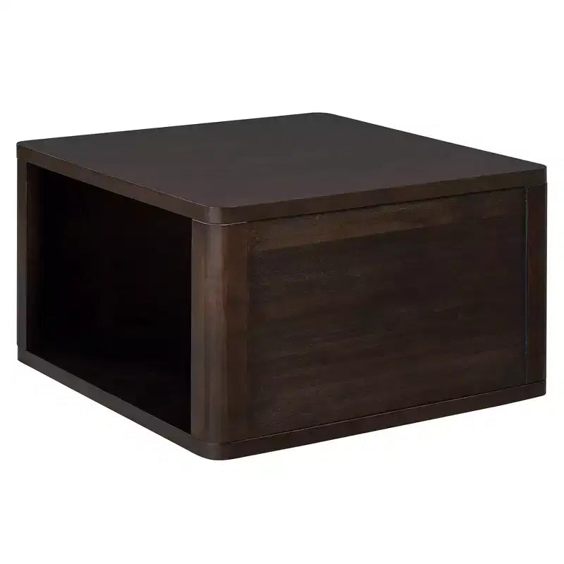 Wood Square Coffee Table with Storage, 2 Tier Center Table, End Table with Half Open Storage Compartment for Living Room