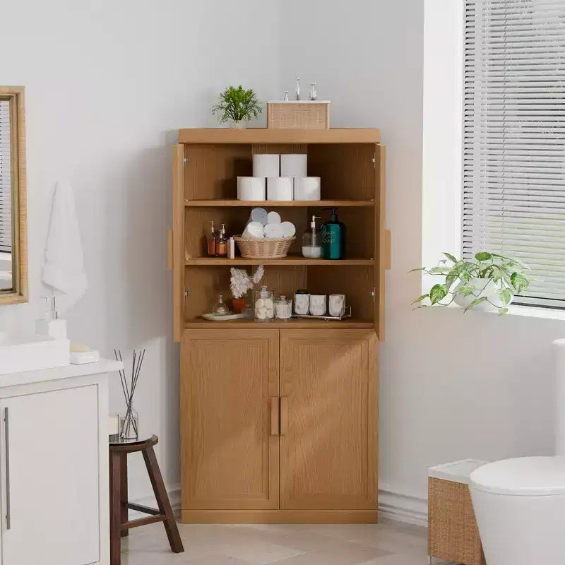 MAYEERTY Modern Solid Wood 4 Doors Corner Storage Cabinet Efficient Storage for Home Cornei Libing Room Beige 2 Piece