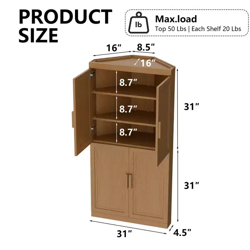 MAYEERTY Modern Solid Wood 4 Doors Corner Storage Cabinet Efficient Storage for Home Cornei Libing Room Beige 2 Piece