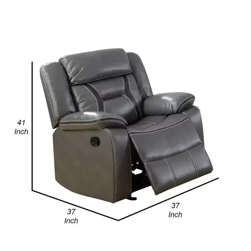Royal Hampton 37 Inches Leatherette Glider Recliner with Pillow Arms, Gray