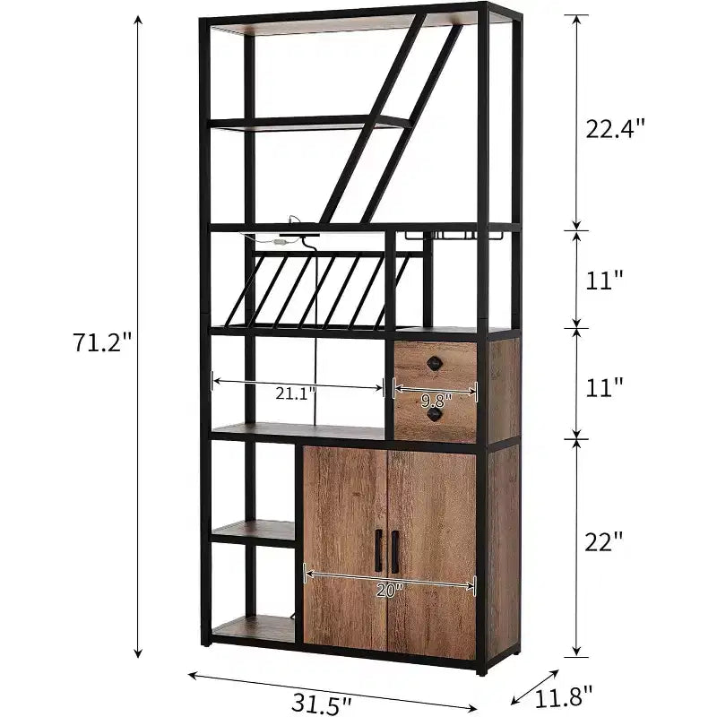 71.2in Tall Coffee Bar Station with Power Outlet, LED Light and Glass Holder, Wine Liquor Cabinet for Living Room, Microwave Stand Bakers Rack