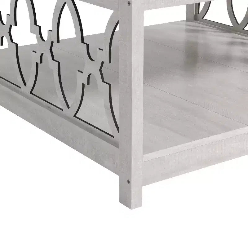 Galano Square Coffee Table with Storage Shelf in Dusty Gray Oak 34.9 W  34.8 D  17.1 H