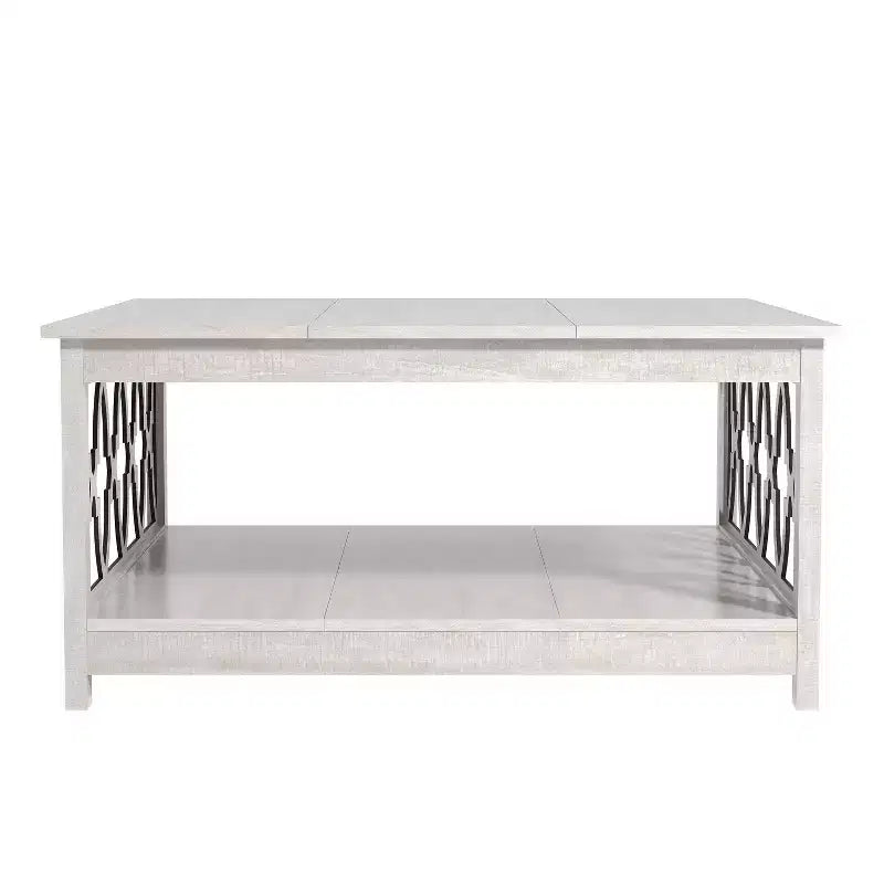 Galano Square Coffee Table with Storage Shelf in Dusty Gray Oak 34.9 W  34.8 D  17.1 H