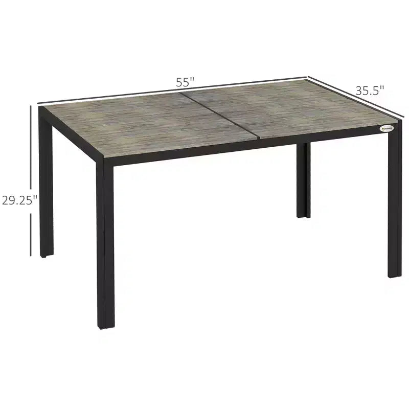 Patio Table for 6 with Aluminum Frame, Faux Wood Tabletop, Rectangular Outdoor Table for Backyard, Lawn, Balcony