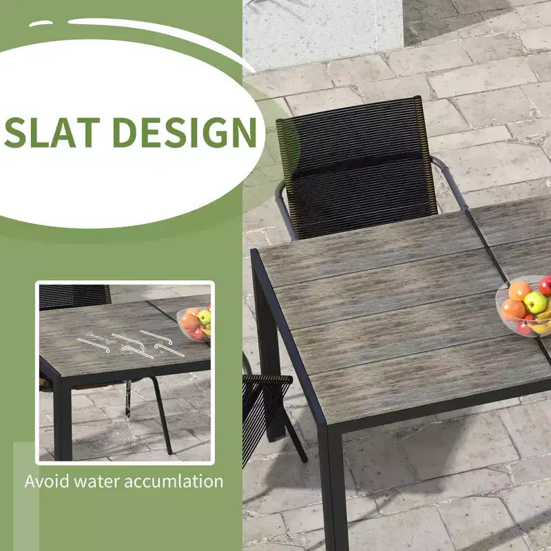 Patio Table for 6 with Aluminum Frame, Faux Wood Tabletop, Rectangular Outdoor Table for Backyard, Lawn, Balcony
