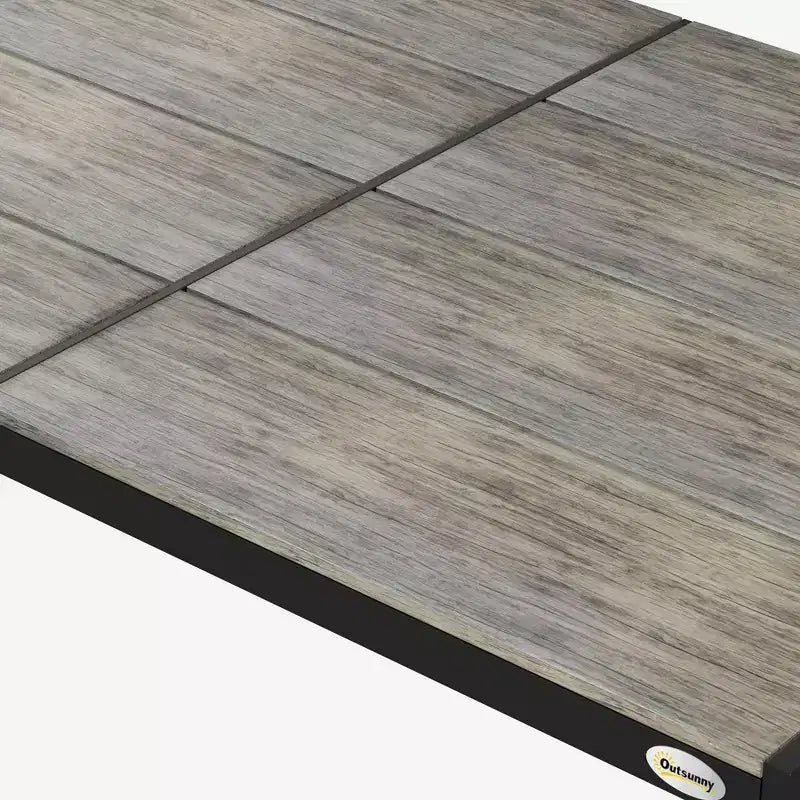 Patio Table for 6 with Aluminum Frame, Faux Wood Tabletop, Rectangular Outdoor Table for Backyard, Lawn, Balcony