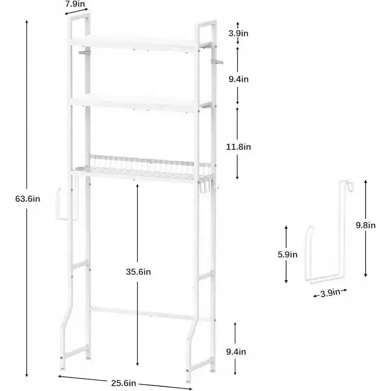 Over Toilet Storage 3 Tier Bathroom Organizer White Wooden Space Saver Above Toilet Restroom Laundry Rack Freestanding