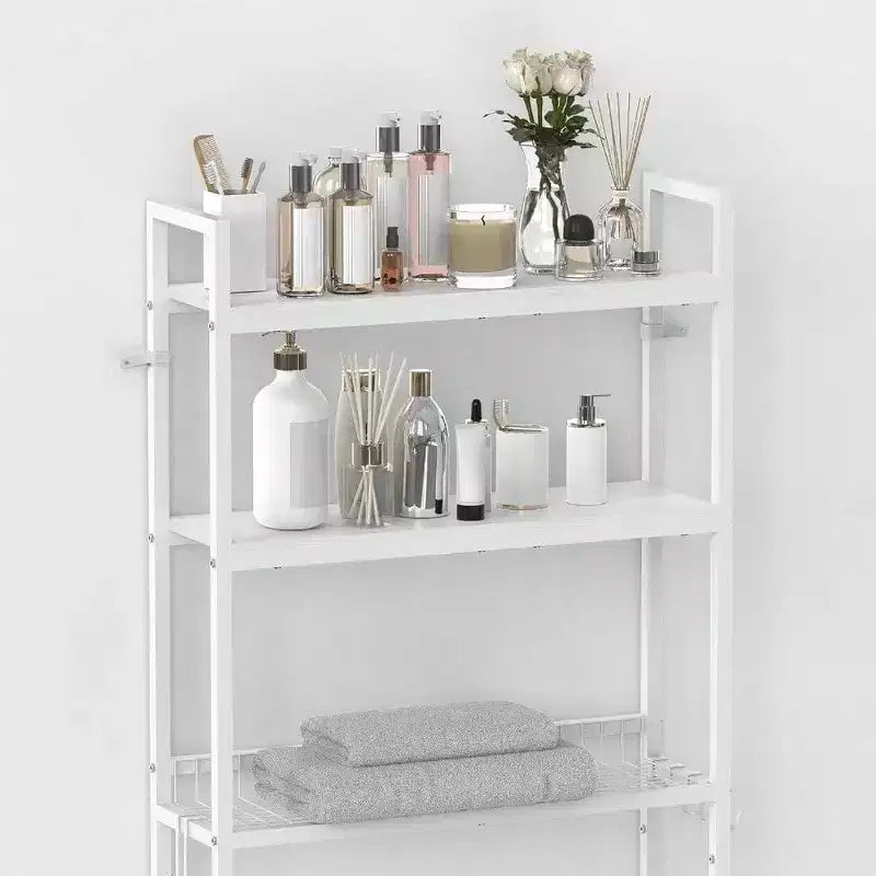 Over Toilet Storage 3 Tier Bathroom Organizer White Wooden Space Saver Above Toilet Restroom Laundry Rack Freestanding