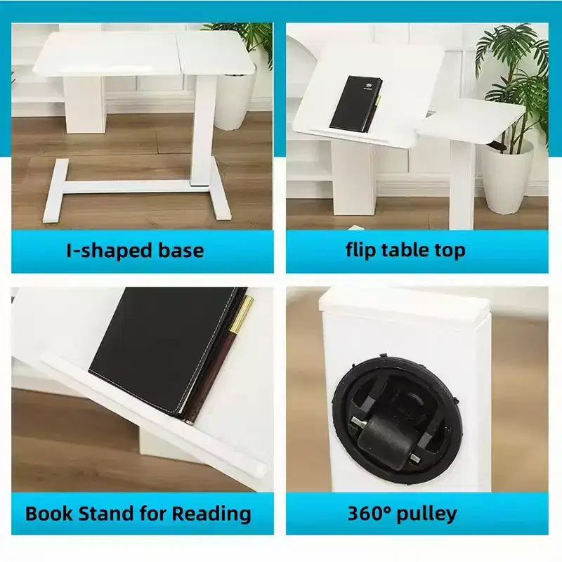 GDFStudio Phaedra Modern Foldable Bedside Table with Wheels and Adjustable Height