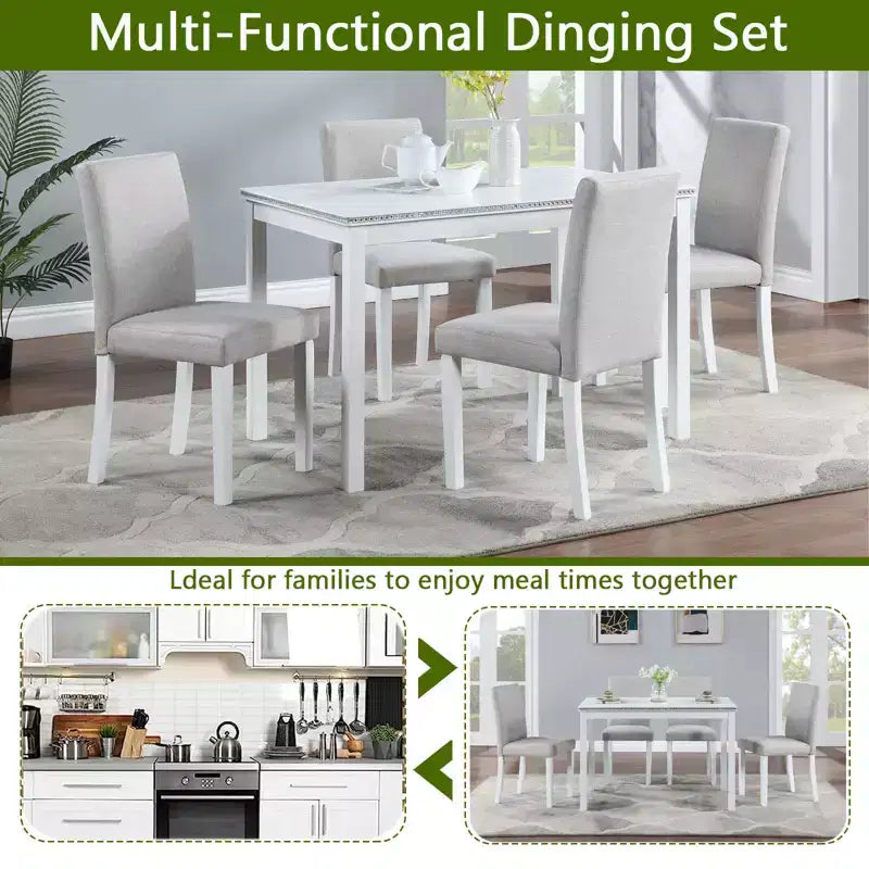 GDFStudio Galen Farmhouse 5-Piece Dining Set with Wooden Rectangular Table and 4 Upholstered Chairs