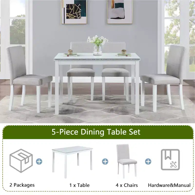 GDFStudio Galen Farmhouse 5-Piece Dining Set with Wooden Rectangular Table and 4 Upholstered Chairs