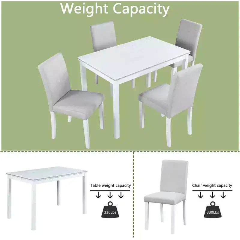GDFStudio Galen Farmhouse 5-Piece Dining Set with Wooden Rectangular Table and 4 Upholstered Chairs