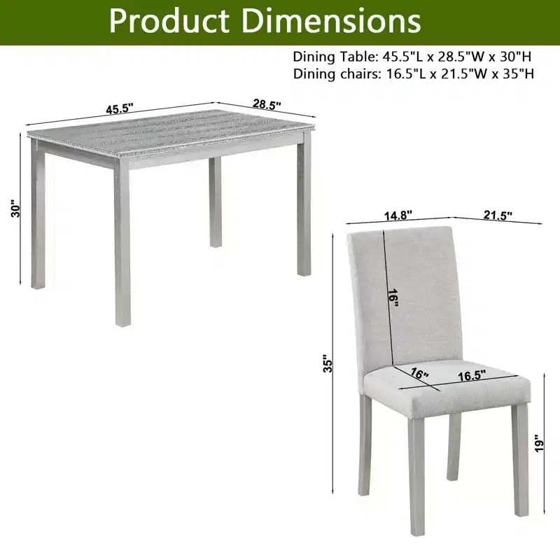GDFStudio Galen Farmhouse 5-Piece Dining Set with Wooden Rectangular Table and 4 Upholstered Chairs