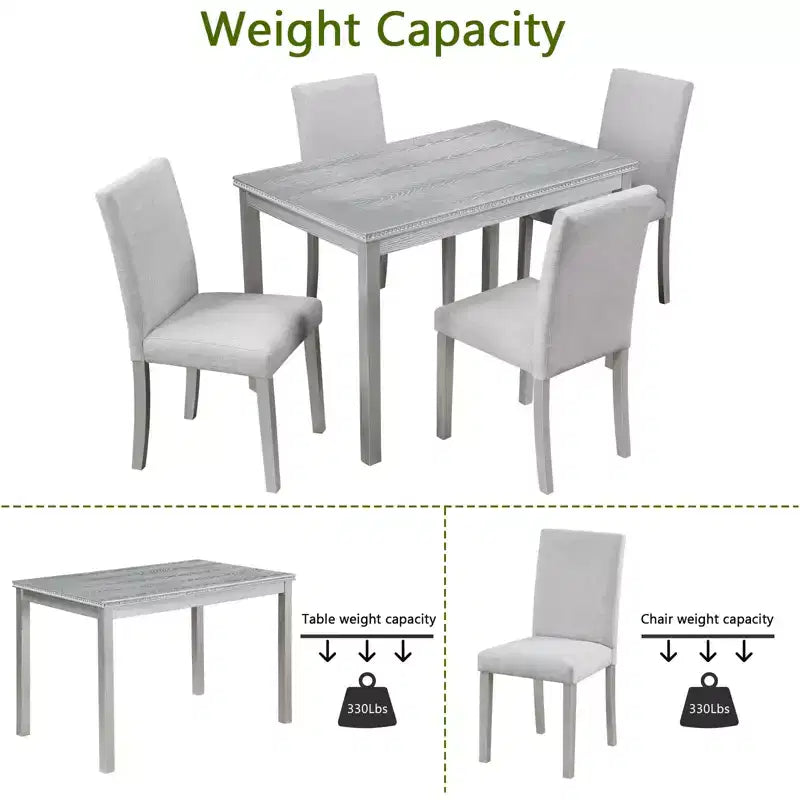 GDFStudio Galen Farmhouse 5-Piece Dining Set with Wooden Rectangular Table and 4 Upholstered Chairs