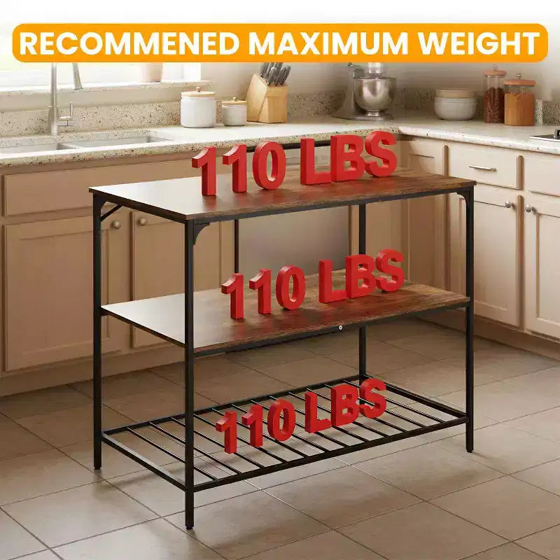 BestMassage 3-Tier Kitchen Cart 47in Width Kitchen Shelf for Microwave, Appliances, and Storage, Brown