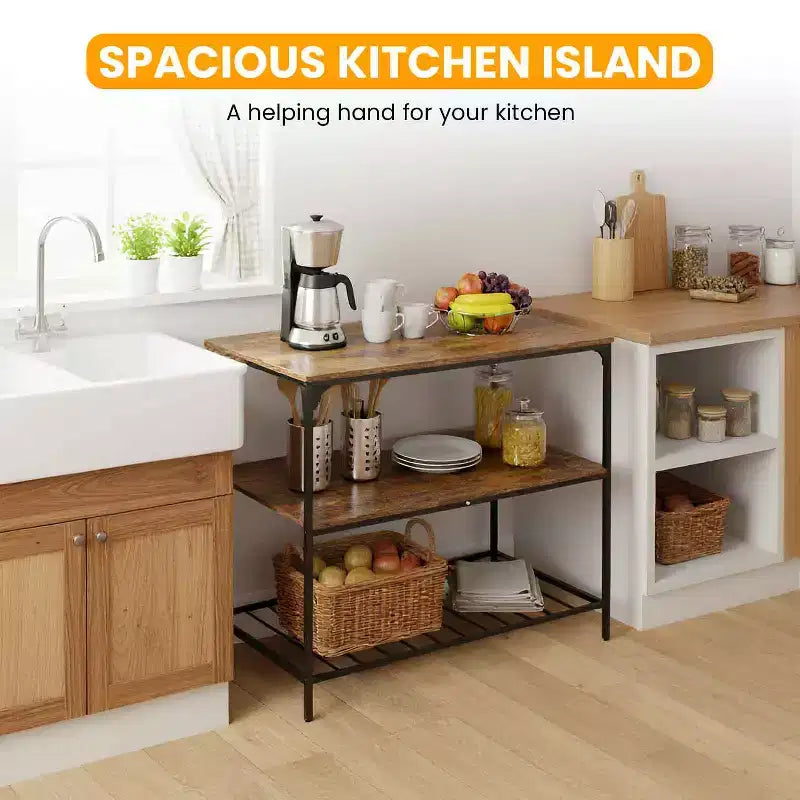 BestMassage 3-Tier Kitchen Cart 47in Width Kitchen Shelf for Microwave, Appliances, and Storage, Brown