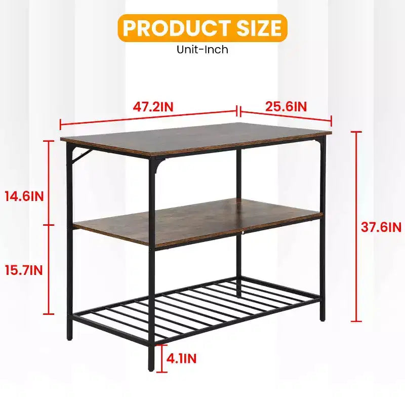 BestMassage 3-Tier Kitchen Cart 47in Width Kitchen Shelf for Microwave, Appliances, and Storage, Brown