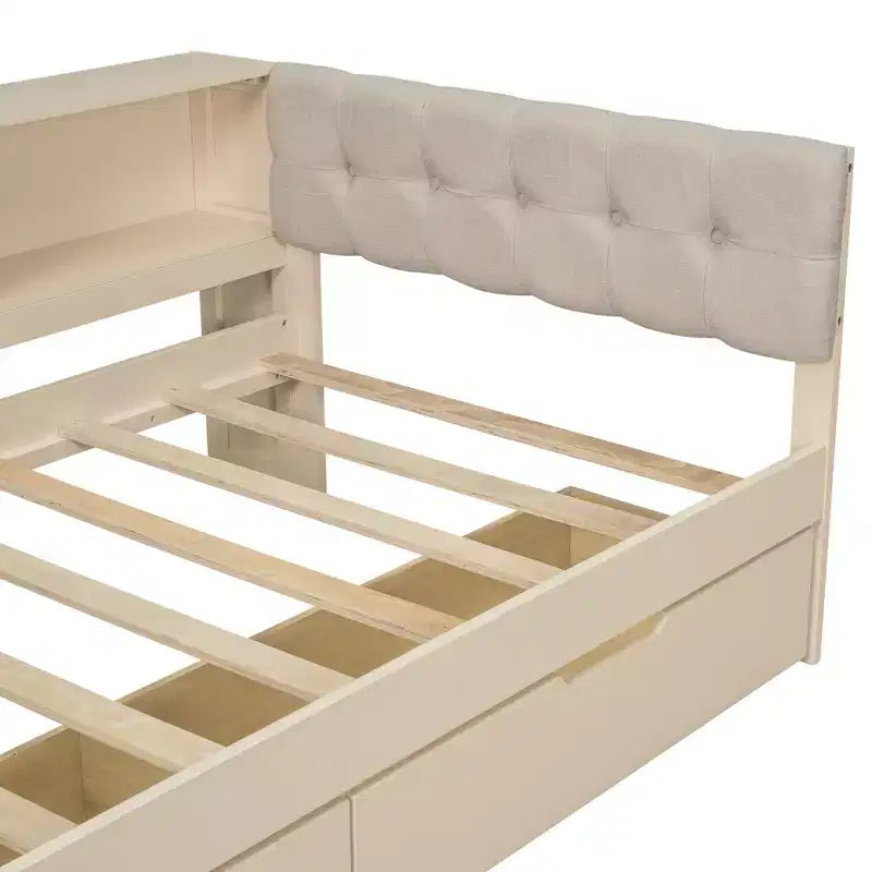 Luxystar Twin Size Platform Bed with Storage Shelves, 2 Drawers, Charging Station and Upholstered Headboard