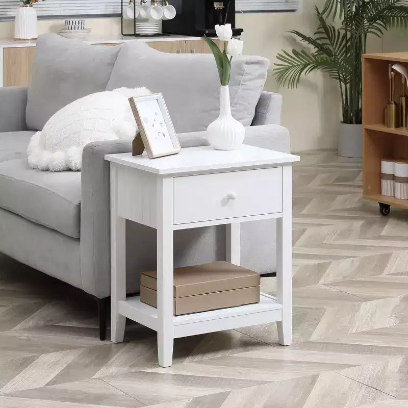 End Table, 2-tier Side Table with Drawer and Storage Shelf, Modern Side Table for Living Room