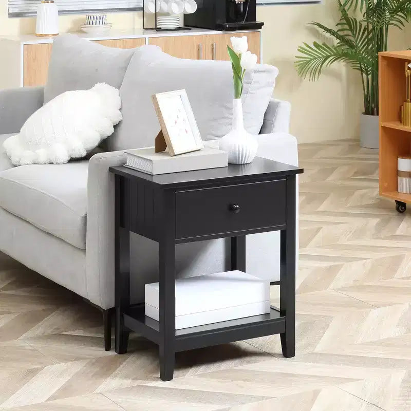 End Table, 2-tier Side Table with Drawer and Storage Shelf, Modern Side Table for Living Room