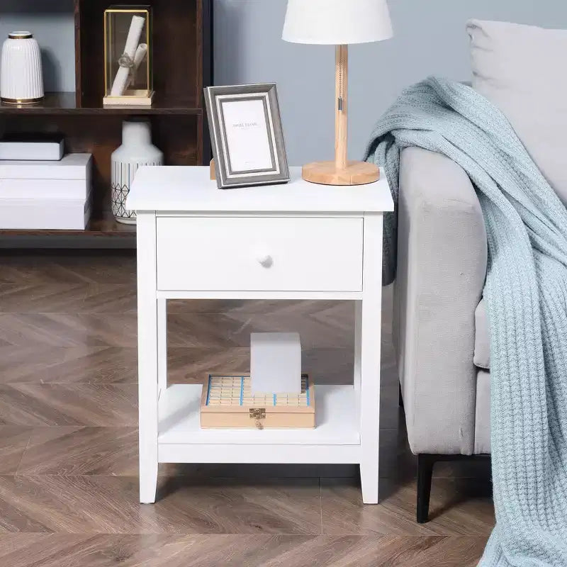 End Table, 2-tier Side Table with Drawer and Storage Shelf, Modern Side Table for Living Room