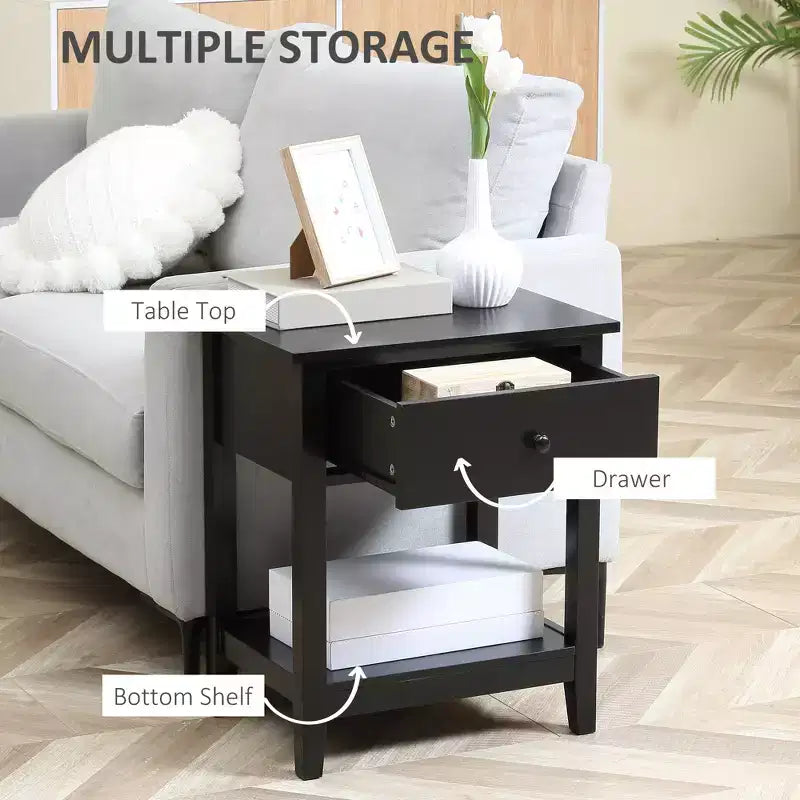 End Table, 2-tier Side Table with Drawer and Storage Shelf, Modern Side Table for Living Room