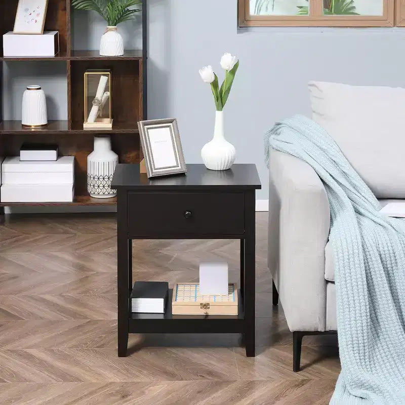 End Table, 2-tier Side Table with Drawer and Storage Shelf, Modern Side Table for Living Room
