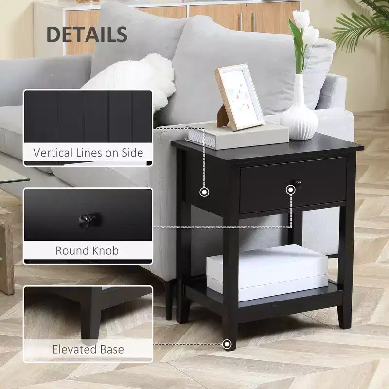 End Table, 2-tier Side Table with Drawer and Storage Shelf, Modern Side Table for Living Room