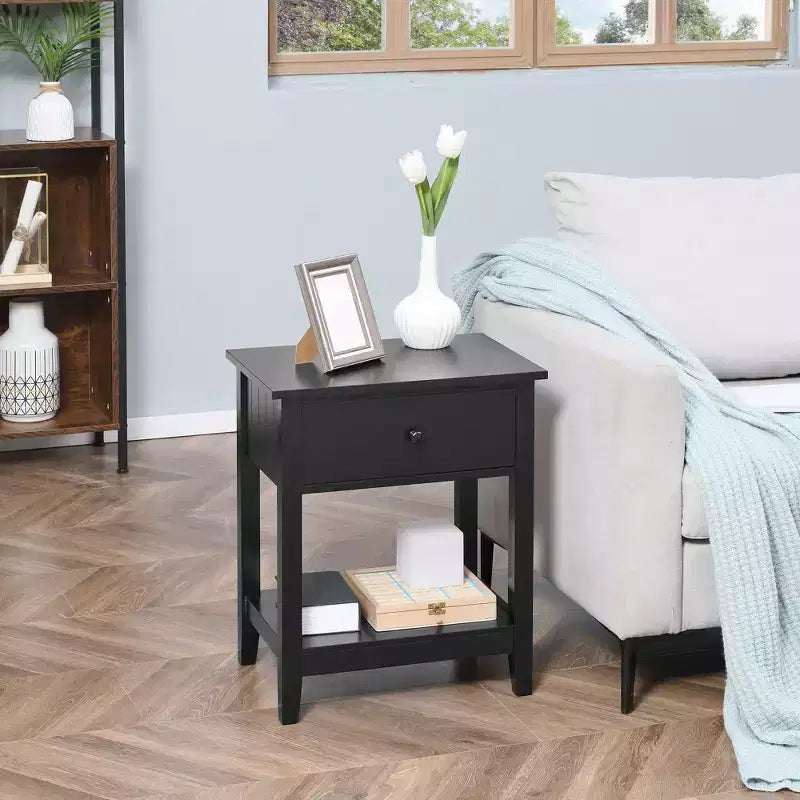 End Table, 2-tier Side Table with Drawer and Storage Shelf, Modern Side Table for Living Room
