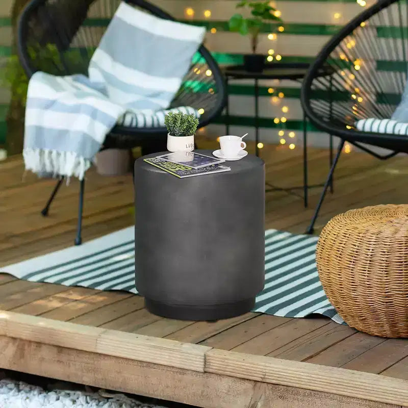 Lightweight Accent Table with Concrete Finish Round Side Table