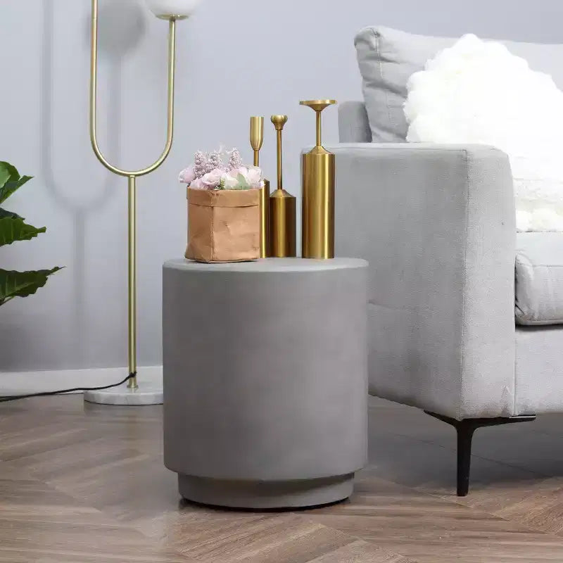 Lightweight Accent Table with Concrete Finish Round Side Table