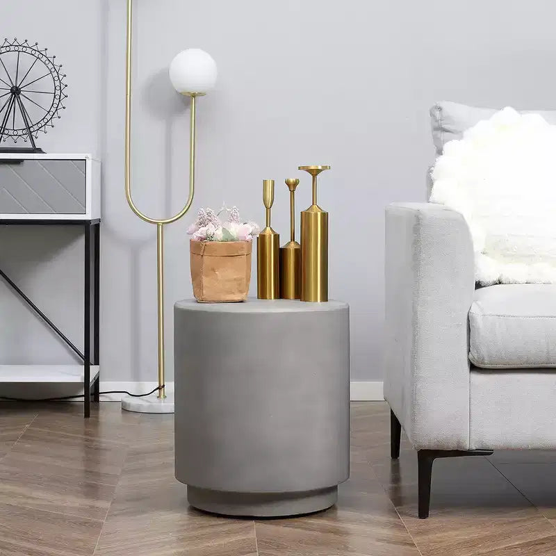 Lightweight Accent Table with Concrete Finish Round Side Table