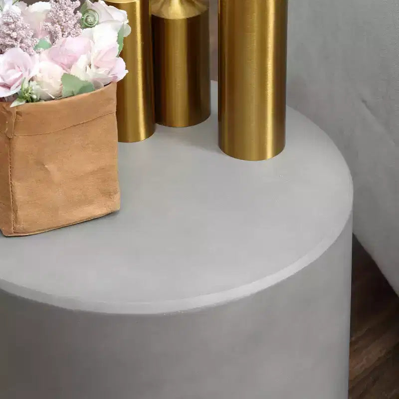 Lightweight Accent Table with Concrete Finish Round Side Table