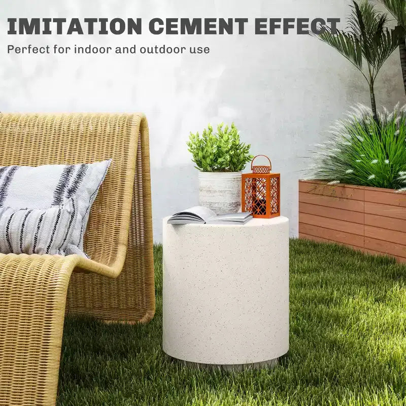 Lightweight Accent Table with Concrete Finish Round Side Table