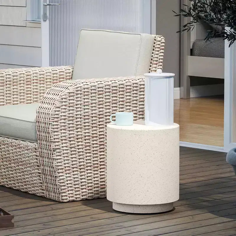 Lightweight Accent Table with Concrete Finish Round Side Table