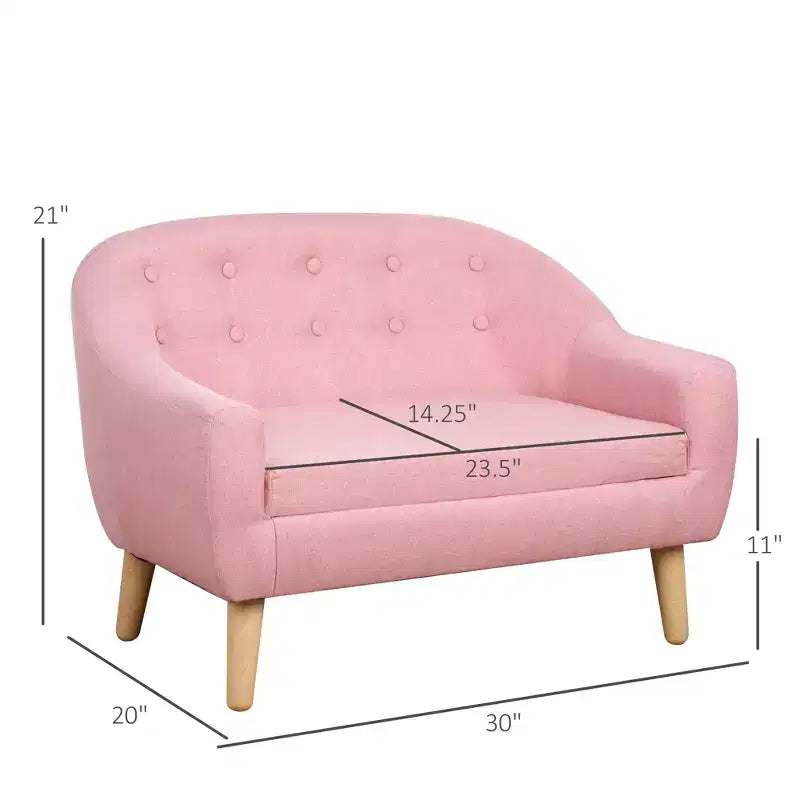2-Seat Kids Sofa, Toddler Sofa Couch, Linen-Like Fabric & Wood Frame Sofa Chair for Ages 3-7, 11 High Seat
