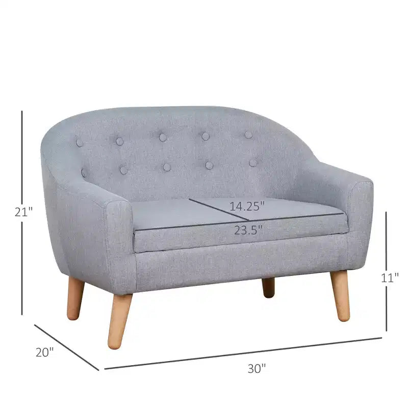 2-Seat Kids Sofa, Toddler Sofa Couch, Linen-Like Fabric & Wood Frame Sofa Chair for Ages 3-7, 11 High Seat