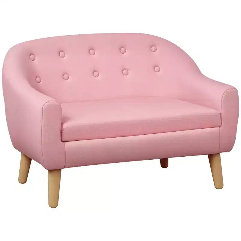 2-Seat Kids Sofa, Toddler Sofa Couch, Linen-Like Fabric & Wood Frame Sofa Chair for Ages 3-7, 11 High Seat