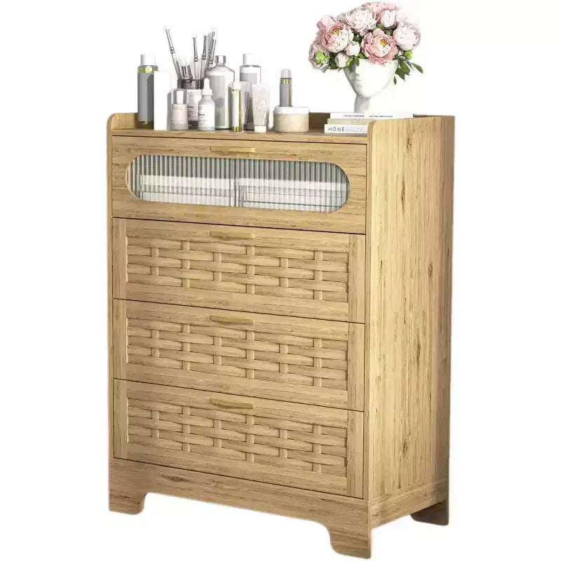 Homy Casa 4-Drawer Wood Dresser Storage Cabinet, Natural, MDF
