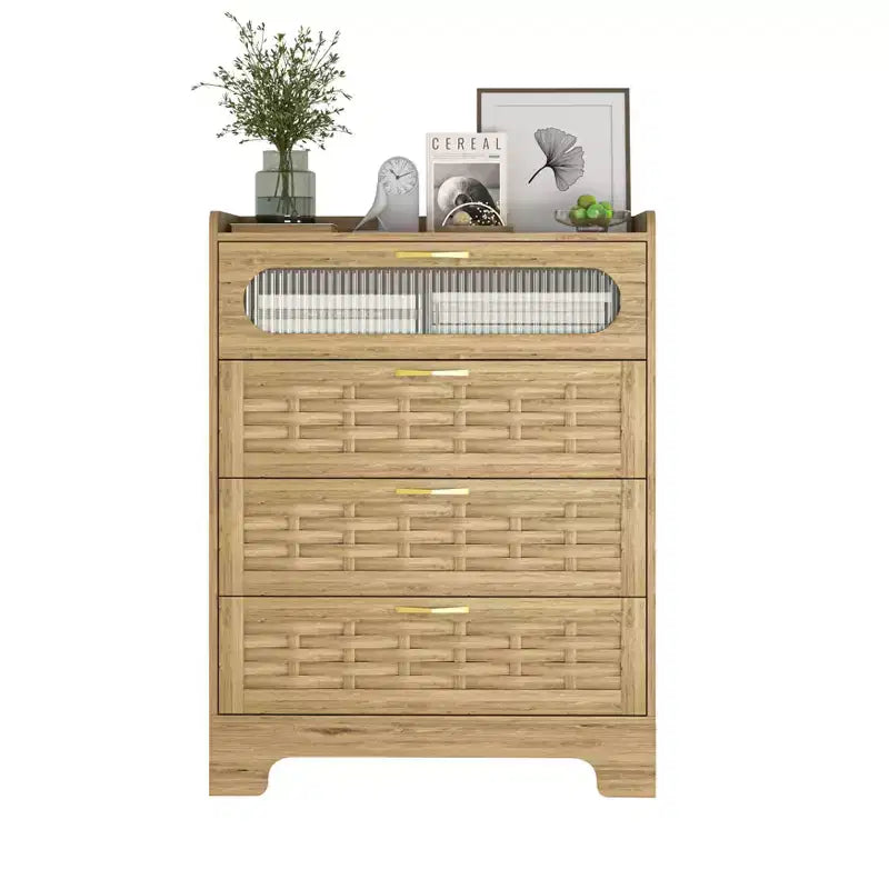 Homy Casa 4-Drawer Wood Dresser Storage Cabinet, Natural, MDF