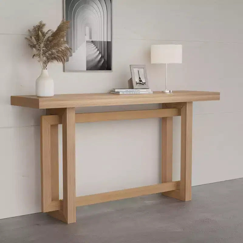 GDFStudio Wystan 59.05 Modern Wooden Rectangular Narrow Console Table with Rubberwood Legs