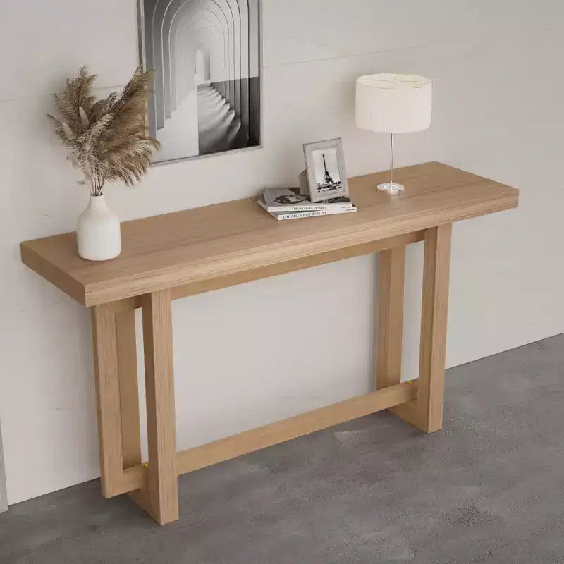 GDFStudio Wystan 59.05 Modern Wooden Rectangular Narrow Console Table with Rubberwood Legs