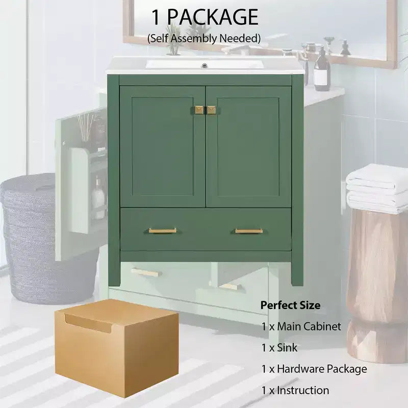 30 Bathroom Vanities with Ceramic Sink Combo Set, Solid Wood Frame, Modern Undermount Sink Cabinet with Soft Closing Door and Drawer