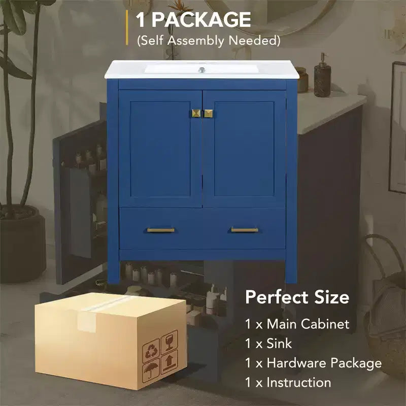 30 Bathroom Vanities with Ceramic Sink Combo Set, Solid Wood Frame, Modern Undermount Sink Cabinet with Soft Closing Door and Drawer