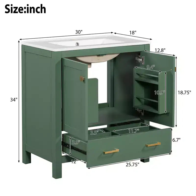 30 Bathroom Vanities with Ceramic Sink Combo Set, Solid Wood Frame, Modern Undermount Sink Cabinet with Soft Closing Door and Drawer