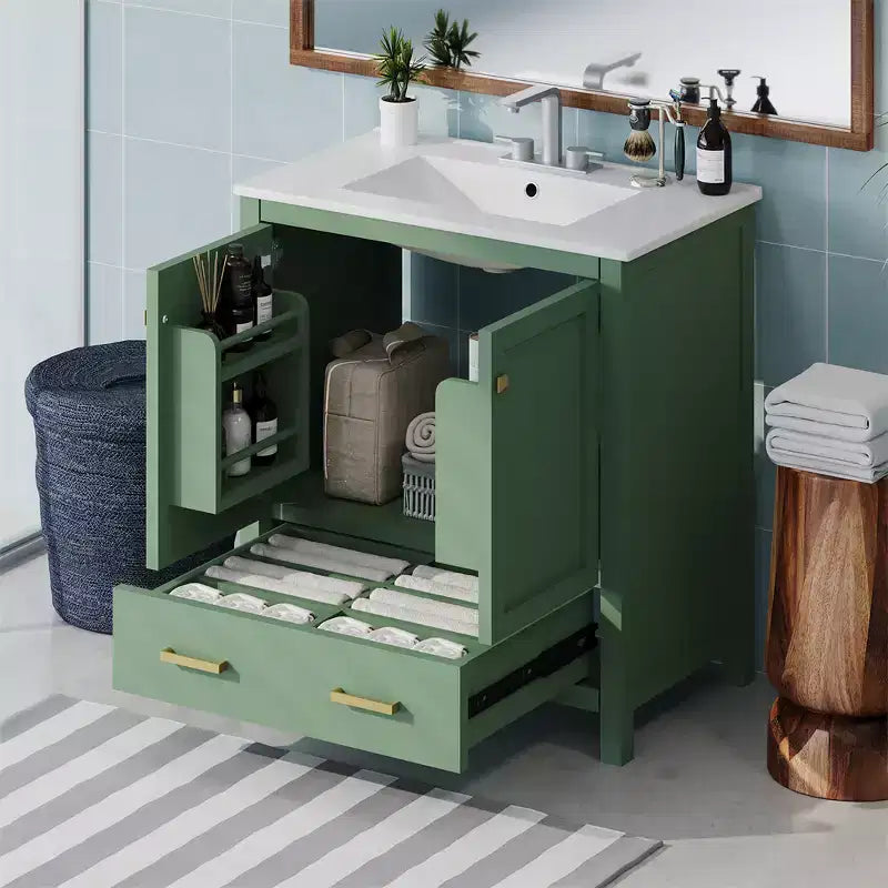 30 Bathroom Vanities with Ceramic Sink Combo Set, Solid Wood Frame, Modern Undermount Sink Cabinet with Soft Closing Door and Drawer