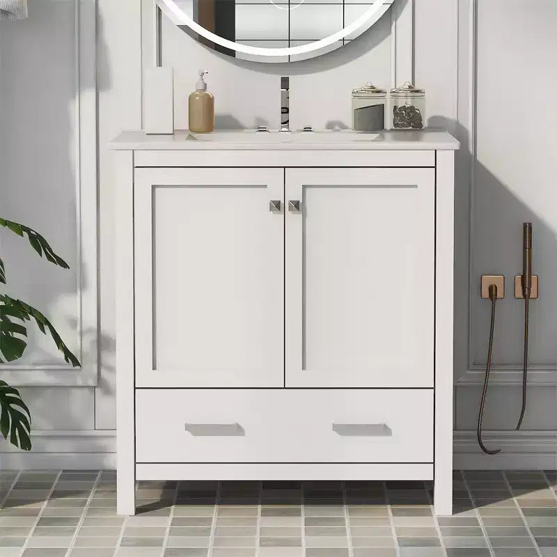 30 Bathroom Vanities with Ceramic Sink Combo Set, Solid Wood Frame, Modern Undermount Sink Cabinet with Soft Closing Door and Drawer