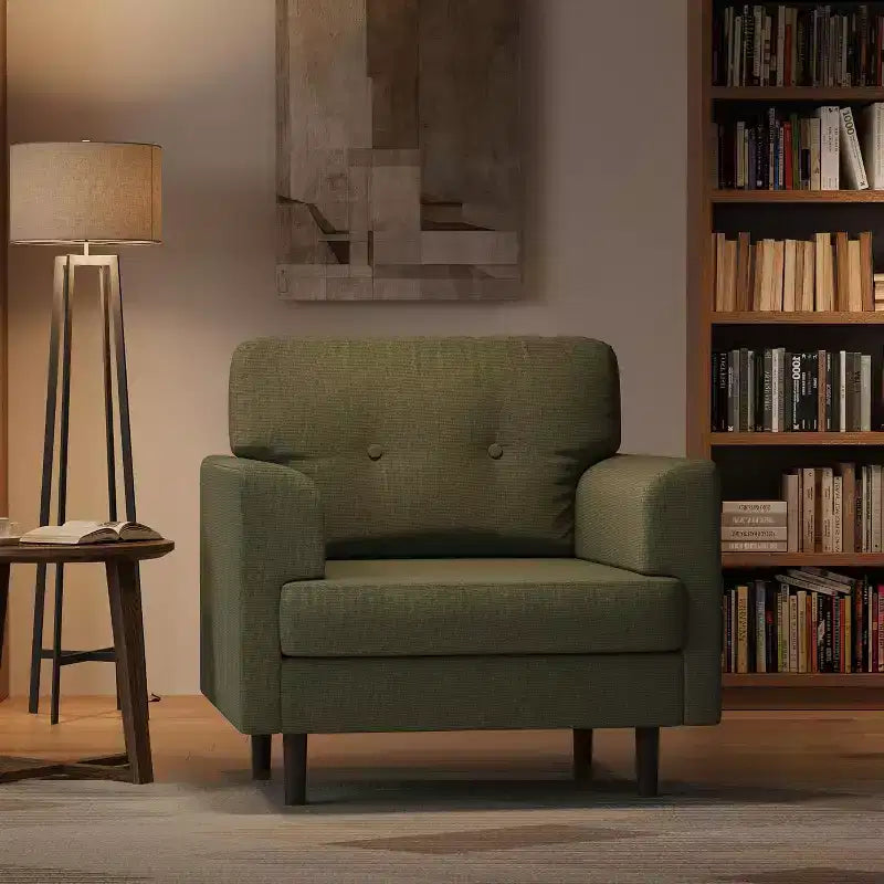 COZONY Linen Upholstered Accent Chair, High Density Foam Reading Lounge Chair for Living Room Bedroom Office